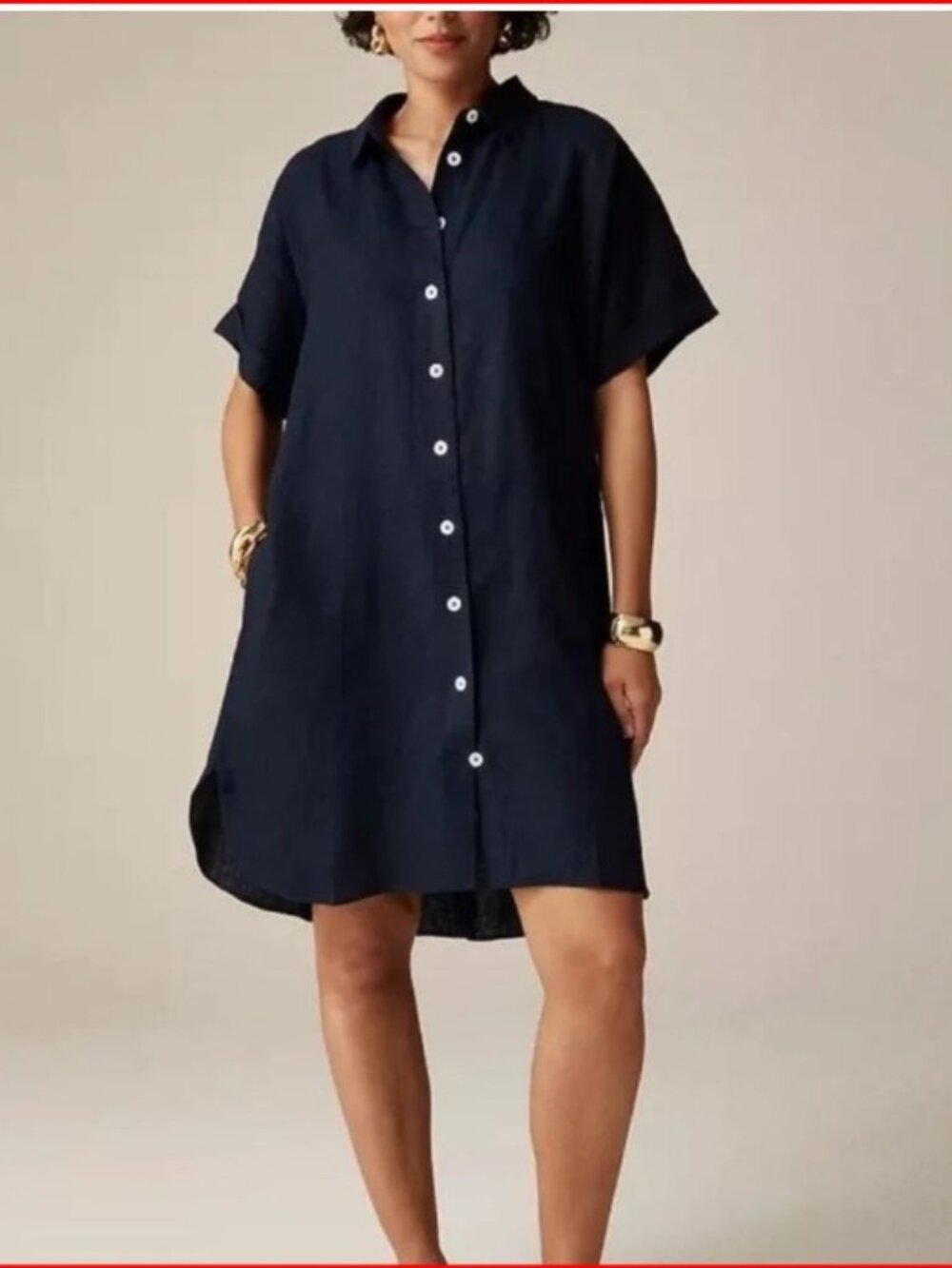 J. Crew Capitaine Linen Shirt Dress XL in Navy